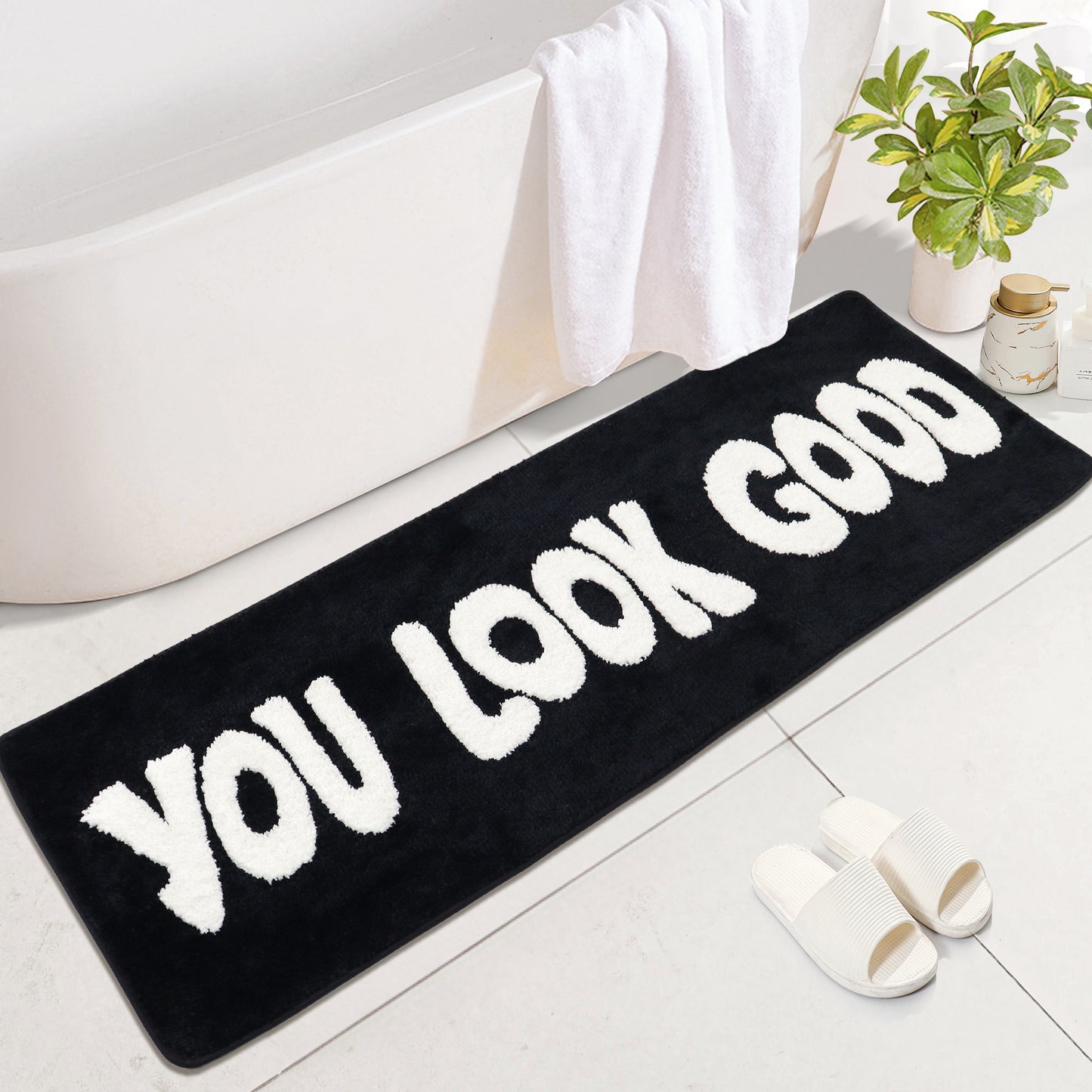 20"x60" "You Look Good" Runner Rug - Non-Slip Long Bath Mat - Soft and Absorbent Chic Bathroom Decor for Bathtub, , Laundry Room,Bedroom, and Shower