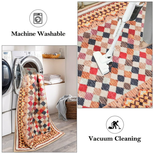 Checkered Rug - 5x7 Area Rugs for Living Room - Pet Friendly Washable Non Slip - Ideal for Bedroom, Dining Room