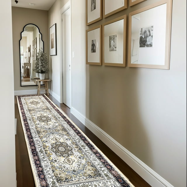 Boho Runner Rug 10ft - Non-Slip, Washable Kitchen Rugs - Ideal for Hallway, Entryway, Living Room